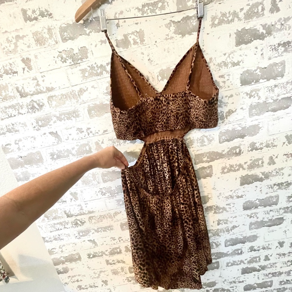 aerie Brown Leopard Print Backless Spaghetti Strap Dress - Picture 5 of 11